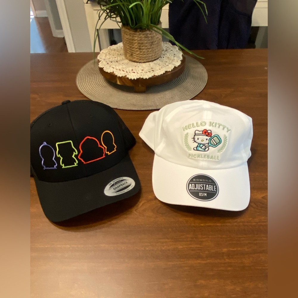 Hello Kitty White Cap with Green Interior + colorful black hat